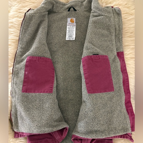 Carhartt Dark Pink Duck Canvas Sherpa Lining Waterproof Outdoor Work Vest - Picture 4 of 7